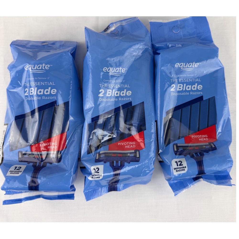 Equate The Essential 2 Blade Disposable Razors Pivoting Head 12 Count 3 Pack- 36